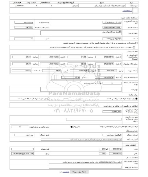 مزایده ، واگذاری اردوگاه بهرام بیگی