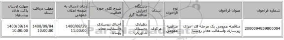 مناقصه عمومی یک مرحله ای اجرای زیرسازی وآسفالت معابر روستا 