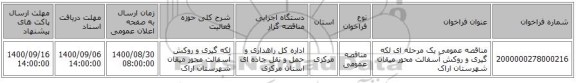 مناقصه عمومی یک مرحله ای لکه گیری  و روکش آسفالت محور میقان شهرستان اراک