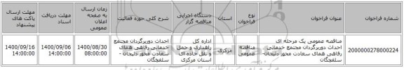 مناقصه عمومی یک مرحله ای احداث دوربرگردان مجتمع خدماتی رفاهی همای سعادت محور دلیجان-سلفچگان