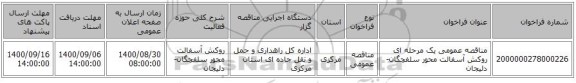 مناقصه عمومی یک مرحله ای روکش آسفالت محور سلفچگان-دلیجان