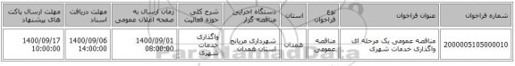 مناقصه عمومی یک مرحله ای واگذاری خدمات شهری