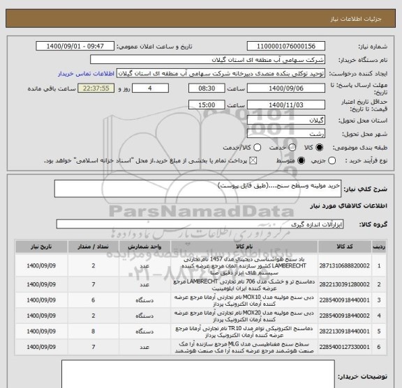 استعلام خرید مولینه وسطح سنج....(طیق فایل پیوست)