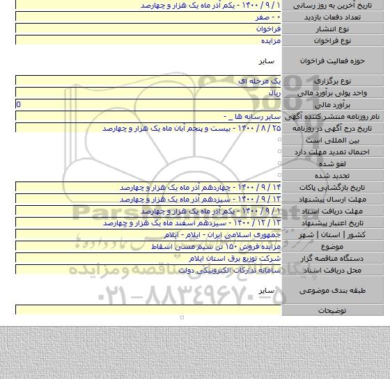 مزایده فروش ۱۵۰ تن سیم مسی اسقاط