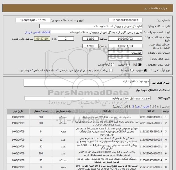 استعلام خرید نوشت افزار اداری