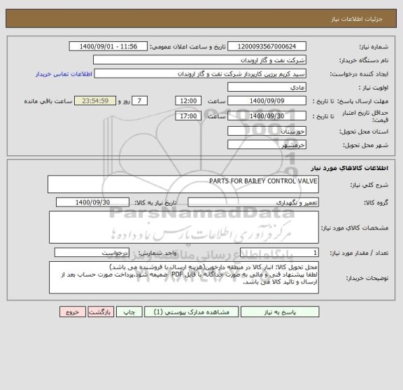 استعلام PARTS FOR BAILEY CONTROL VALVE