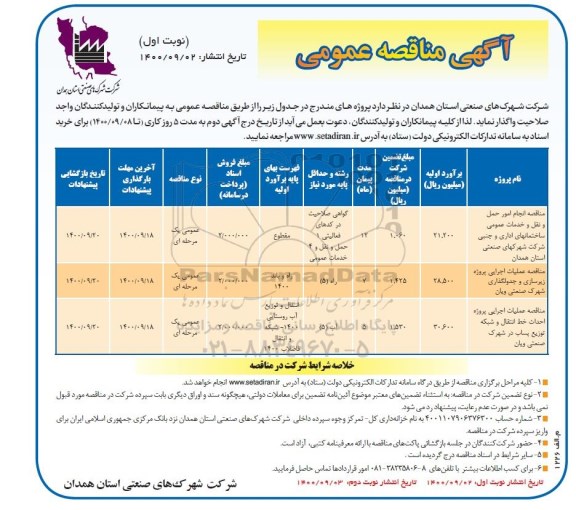 مناقصه ، مناقصه انجام امور حمل و نقل  خدمات  عمومی ساختمانهای اداری......