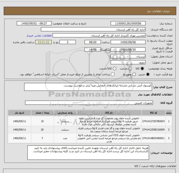 استعلام کپسول آتش نشانی مشابه ایرانکدهای انتخابی،عینا"برابر درخواست پیوست.