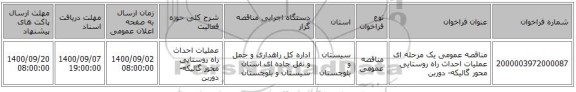 مناقصه عمومی یک مرحله ای عملیات احداث راه روستایی محور گالیکه- دوربن