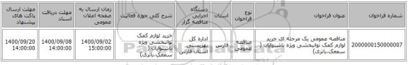 مناقصه عمومی یک مرحله ای خرید لوازم کمک توانبخشی ویژه ناشنوایان  ( سمعک،باتری)