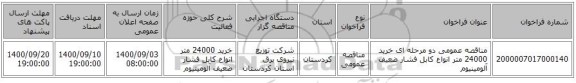 مناقصه عمومی دو مرحله ای خرید 24000 متر انواع کابل فشار ضعیف آلومینیوم