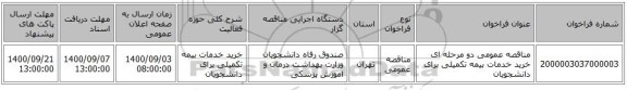 مناقصه عمومی دو مرحله ای خرید خدمات بیمه تکمیلی برای دانشجویان