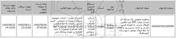 مناقصه عمومی یک مرحله ای احداث مخزن 200 متر مکعبی آقبلاق مرشد به همراه فنس کشی و جاده دسترسی و اتصال به خط انتقال موجود شهرستان کبودراهنگ 