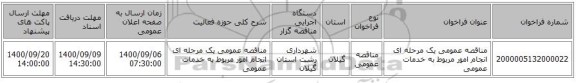 مناقصه عمومی یک مرحله ای انجام امور مربوط به خدمات عمومی 