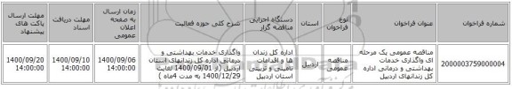 مناقصه عمومی یک مرحله ای واگذاری خدمات بهداشتی و درمانی اداره کل زندانهای اردبیل