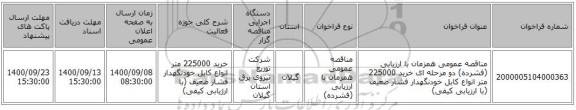 مناقصه عمومی همزمان با ارزیابی (فشرده) دو مرحله ای خرید 225000 متر انواع کابل خودنگهدار فشار ضعیف (با ارزیابی کیفی)