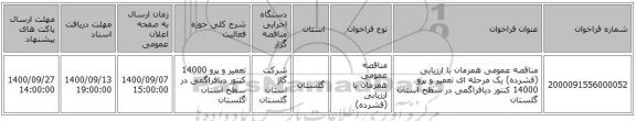 مناقصه عمومی همزمان با ارزیابی (فشرده) یک مرحله ای تعمیر و پرو 14000 کنتور دیافراگمی در سطح استان گلستان