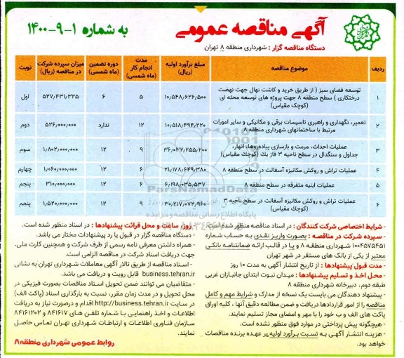 مناقصه توسعه فضای سبز....