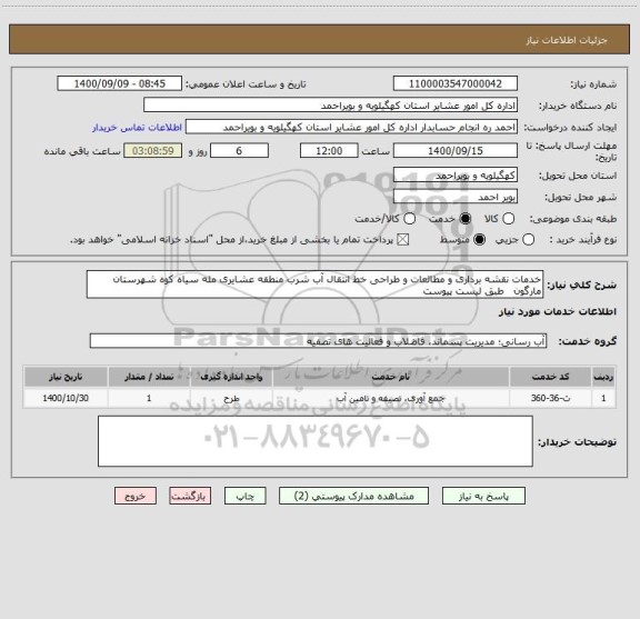 استعلام خدمات نقشه برداری و مطالعات و طراحی خط انتقال آب شرب منطقه عشایری مله سیاه کوه شهرستان مارگون   طبق لیست پیوست