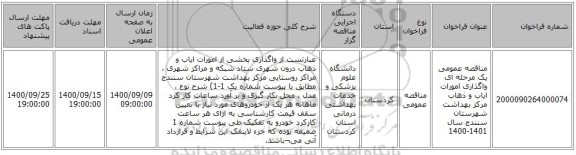 مناقصه عمومی یک مرحله ای واگذاری امورات ایاب و ذهاب مرکز بهداشت شهرستان سنندج سال 1401-1400