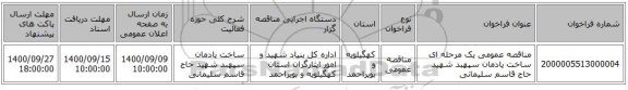 مناقصه عمومی یک مرحله ای ساخت یادمان سپهبد شهید حاج قاسم سلیمانی