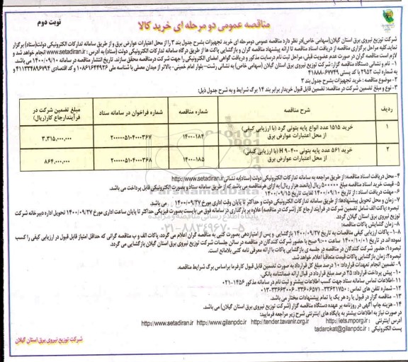 مناقصه خرید 1515 عدد انواع پایه بتونی گرد ....- نوبت دوم 