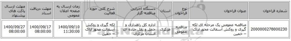 مناقصه عمومی یک مرحله ای لکه گیری و روکش آسفالت محور اراک – خمین 