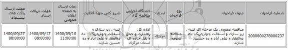 مناقصه عمومی یک مرحله ای ابنیه ، زیر سازی و آسفالت چهارچریک–ده ذوالفقار و علی آباد و ده حسین شازند 