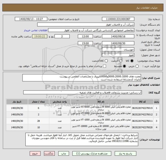 استعلام مخزن های 5000،2000،1000و10000لیتری با مشخصات اعلامی در پیوست
ازایران کدمشابه استفاده شده است