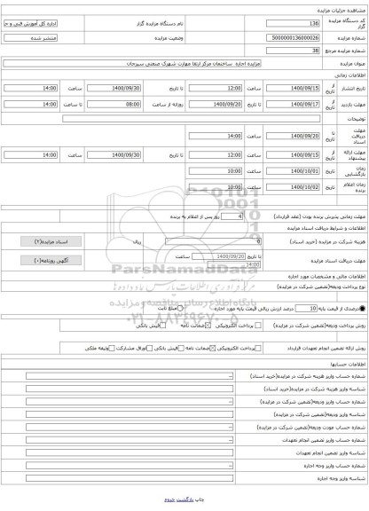 مزایده اجاره  ساختمان مرکز ارتقا مهارت شهرک صنعتی سیرجان