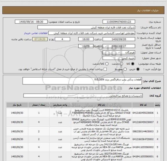 استعلام قطعات یدکی پمپ دیافراگمی برند WILDEN 