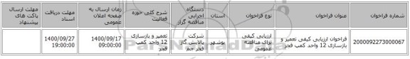 فراخوان ارزیابی کیفی تعمیر و بازسازی 12 واحد کمپ فجر