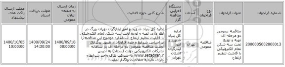 مناقصه عمومی دو مرحله ای تهیه و توزیع تخت سه شکن تمام الکترونیکی با قابلیت تنظیم ارتفاع