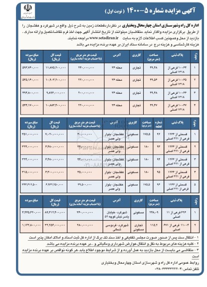 مزایده واگذاری قطعات زمین