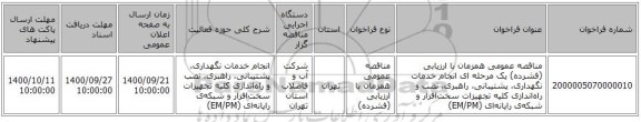 مناقصه عمومی همزمان با ارزیابی (فشرده) یک مرحله ای انجام خدمات نگهداری، پشتیبانی، راهبری، نصب و راه‌اندازی کلیه تجهیزات سخت‌افزار و شبکه‌ی رایانه‌ای (EM/PM)