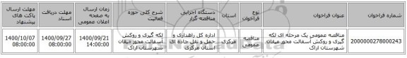 مناقصه عمومی یک مرحله ای لکه گیری  و روکش آسفالت محور میقان شهرستان اراک