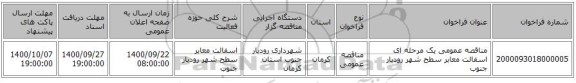 مناقصه عمومی یک مرحله ای اسفالت معابر سطح شهر رودبار جنوب  