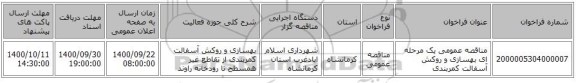 مناقصه عمومی یک مرحله ای بهسازی و روکش آسفالت کمربندی 