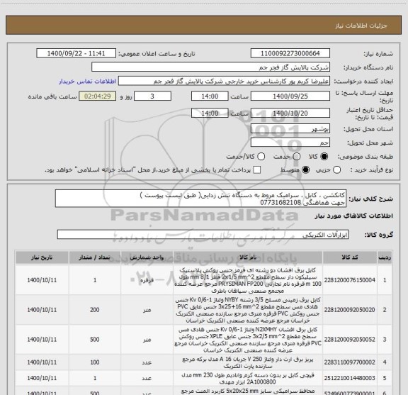 استعلام کانکشن ، کابل ، سرامیک مروط به دستگاه تنش زدایی( طبق لیست پیوست )
جهت هماهنگی 07731682108