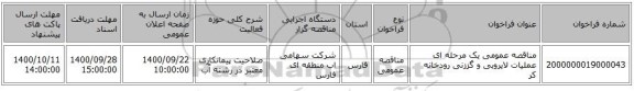 مناقصه عمومی یک مرحله ای عملیات لایروبی و گززنی رودخانه کر