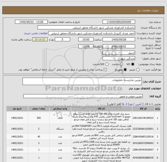 استعلام دوربین مداربسته باملزومات