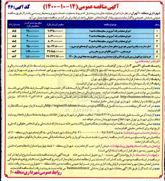 مناقصه اجرای عملیات رنگ آمیزی در سطح و....