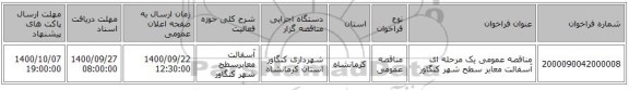 مناقصه، مناقصه عمومی یک مرحله ای آسفالت معابر سطح شهر کنگاور ، سامانه تدارکات الکترونیکی دولت