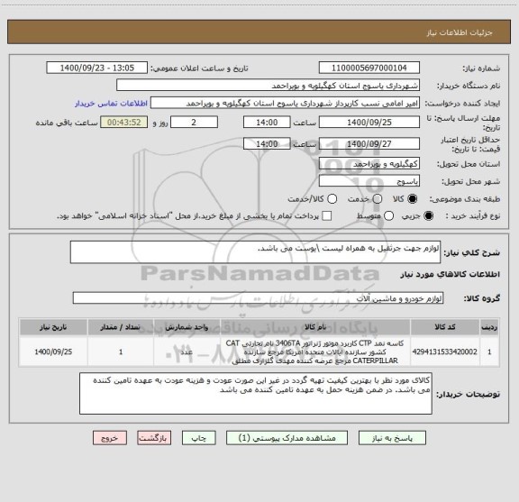 استعلام لوازم جهت جرثقیل به همراه لیست \یوست می باشد.