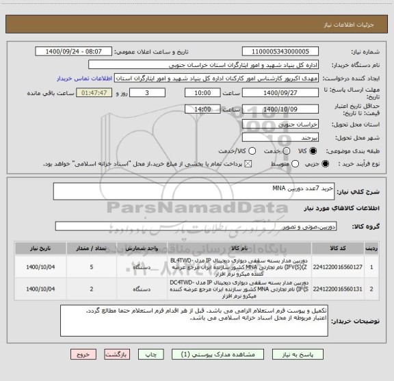 استعلام خرید 7عدد دوربین MNA