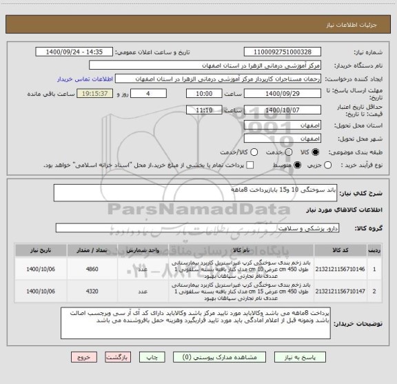 استعلام باند سوختگی 10 و15 بابازپرداخت 8ماهه