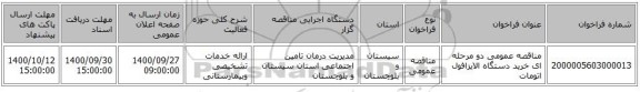 مناقصه عمومی دو مرحله ای خرید دستگاه الایزافول اتومات 