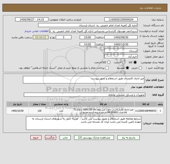 استعلام میز اداری کارمندی طبق استعلام و تصویر پیوست