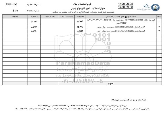 استعلام گلوب والو ونتیلی