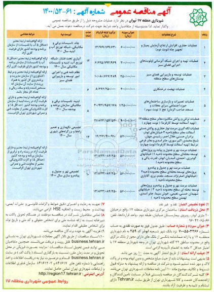 مناقصه عملیات حفاری افزایش ارتفاع آزمایش پمپاژ ...